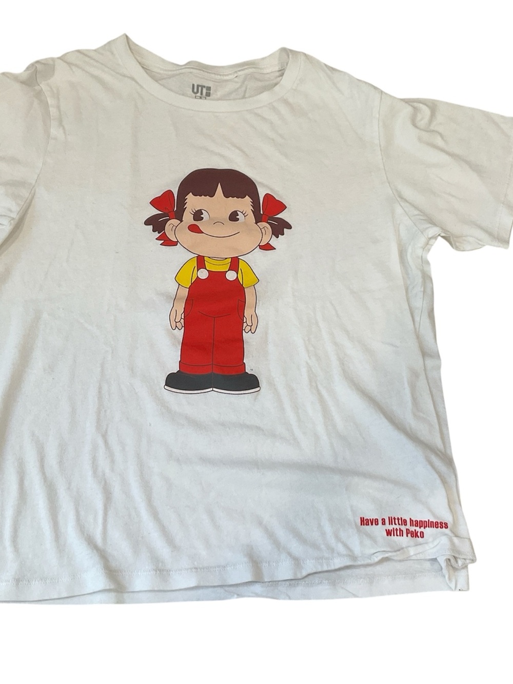 Uniqlo White Kids Graphic Tee with Peko Character - Red & Yellow